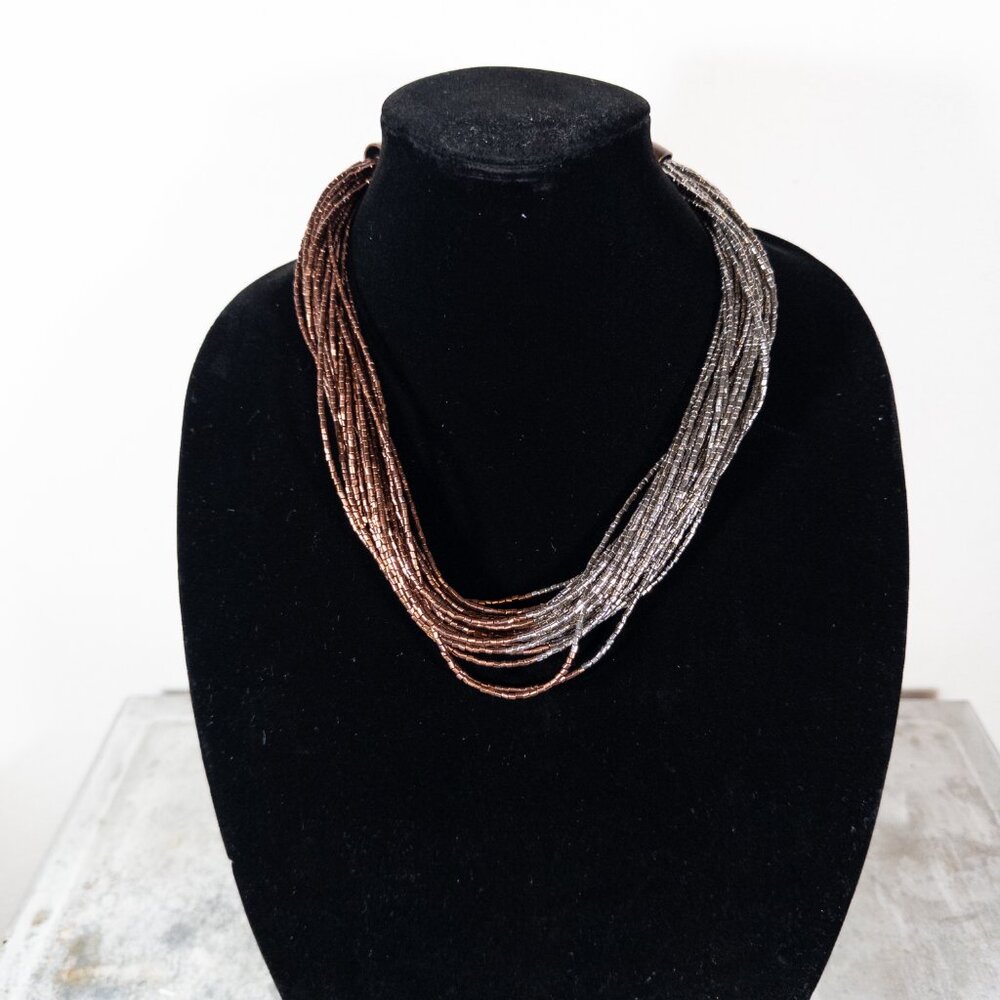 Brown Silver Beaded Multi Layer Chunky Statement … - image 2